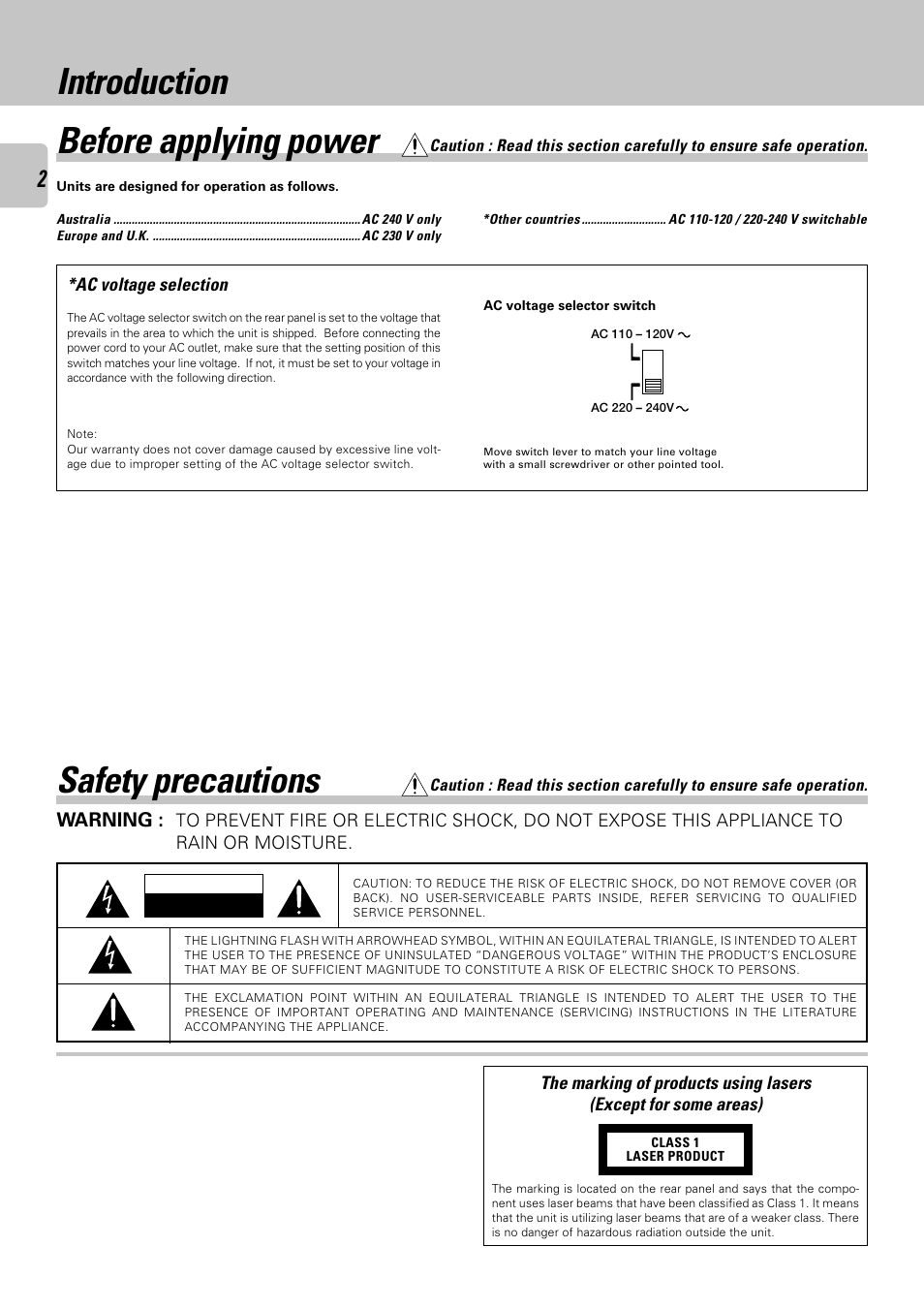 Before applying power, Introduction, Safety precautions | Warning | Kenwood DPF-2030 User Manual | Page 2 / 24