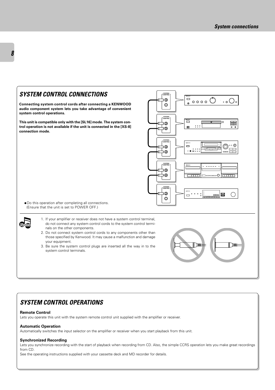 System control connections, System control operations, System connections | Kenwood DPF-2030 User Manual | Page 8 / 24