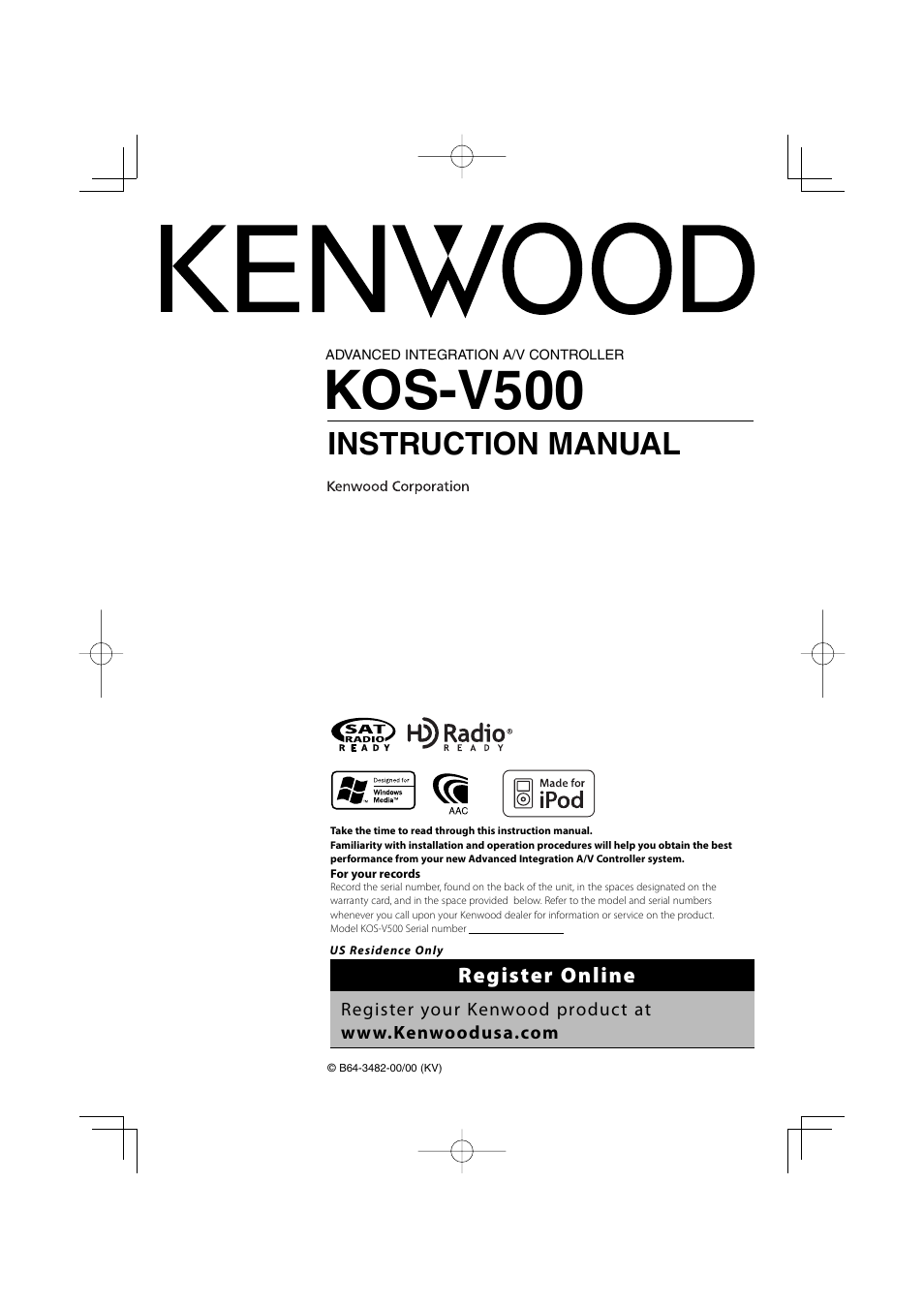 Kenwood ADVANCED INTEGRATION A/V CONTROLLER KOS-V500 User Manual | 92 pages