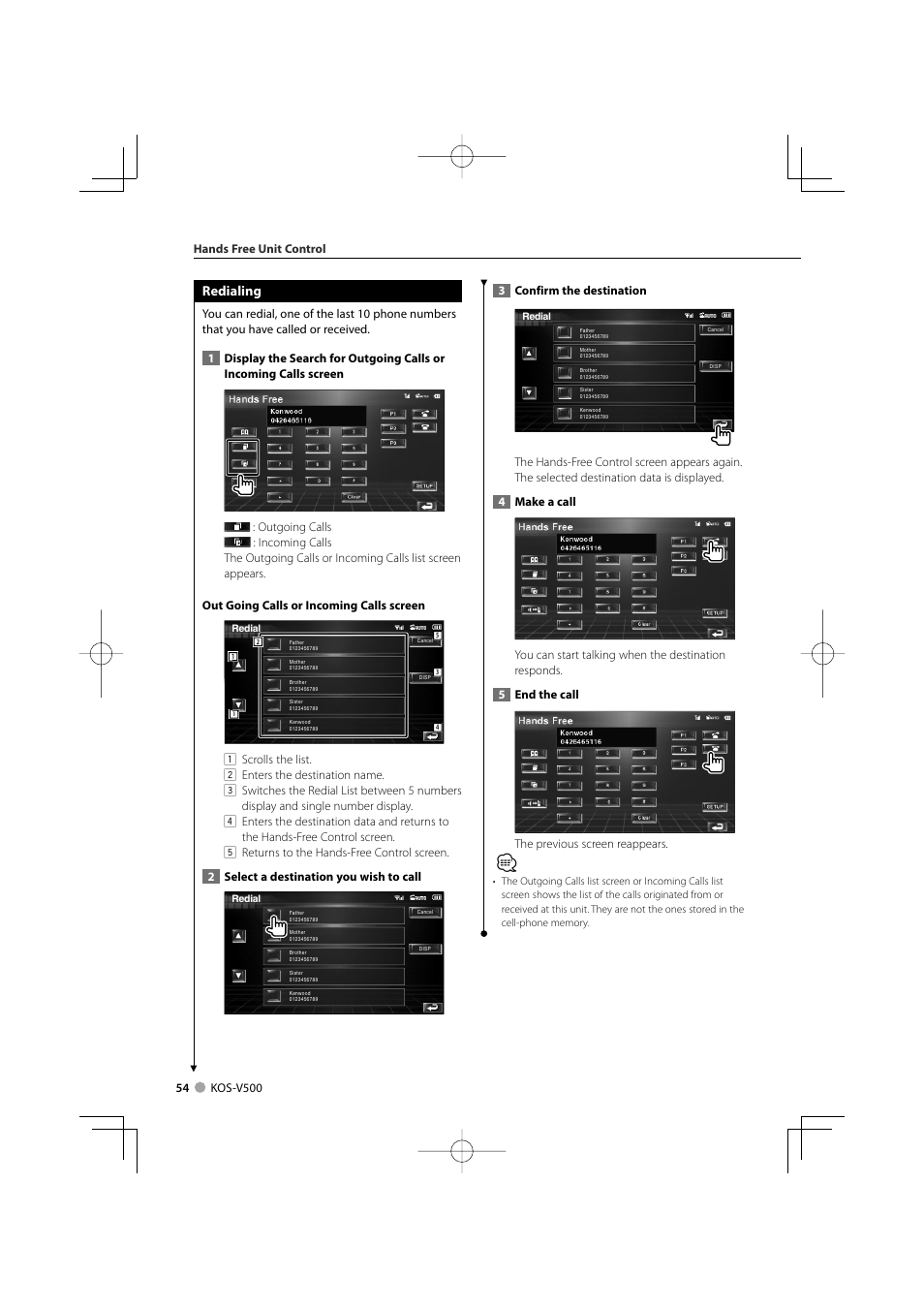 Redialing | Kenwood ADVANCED INTEGRATION A/V CONTROLLER KOS-V500 User Manual | Page 54 / 92