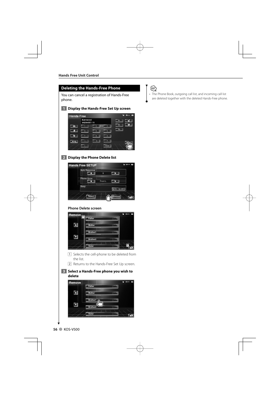 Deleting the hands-free phone | Kenwood ADVANCED INTEGRATION A/V CONTROLLER KOS-V500 User Manual | Page 56 / 92