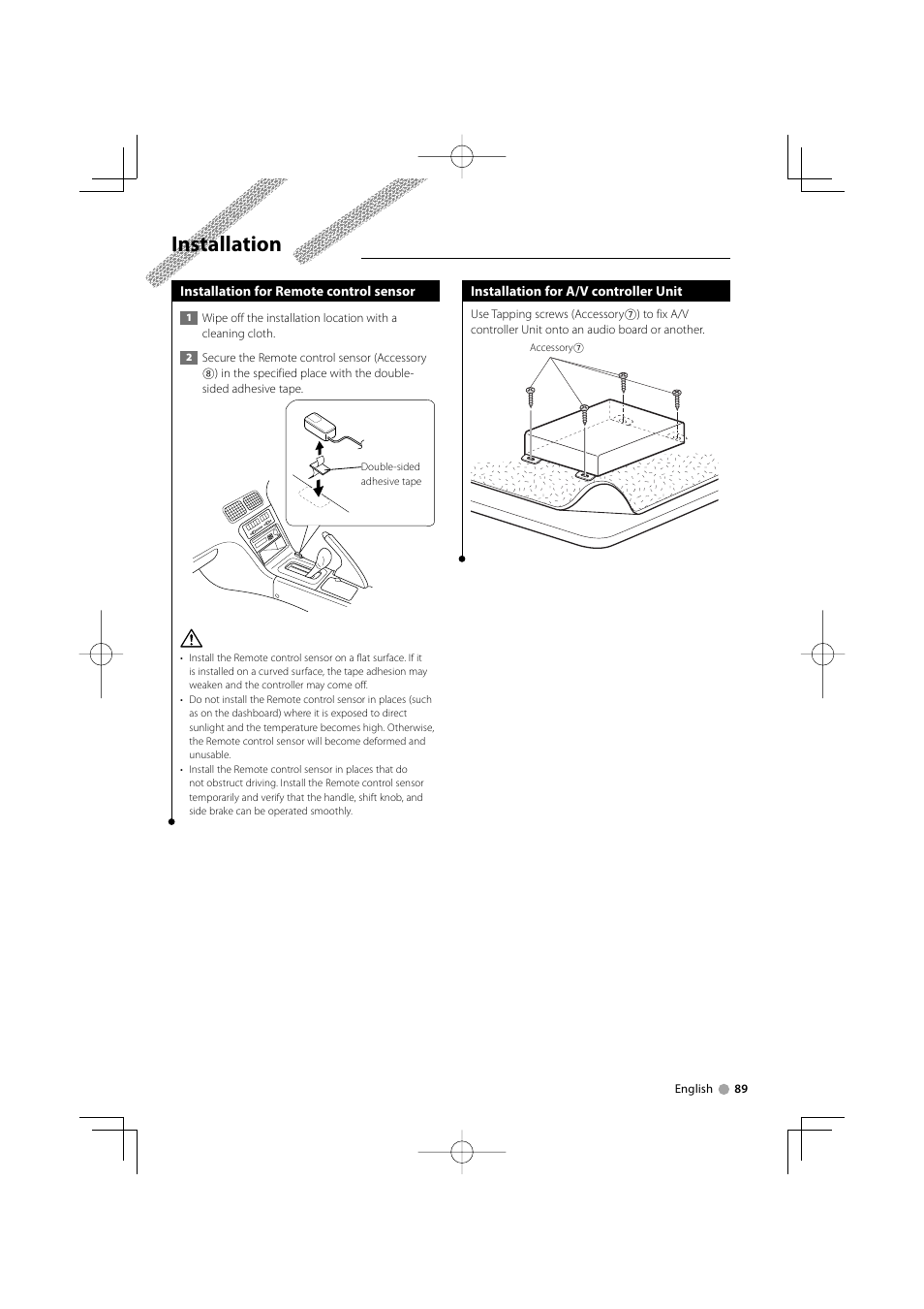 Installation | Kenwood ADVANCED INTEGRATION A/V CONTROLLER KOS-V500 User Manual | Page 89 / 92