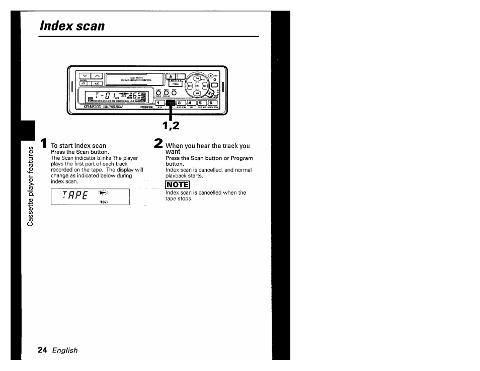 Index scan, Trpe | Kenwood KRC-601 User Manual | Page 24 / 48