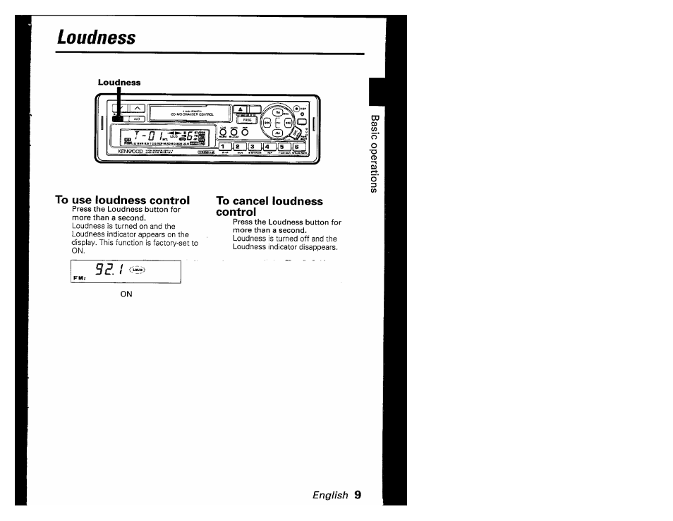 To use loudness control, To cancel loudness control, Loudness | Kenwood KRC-601 User Manual | Page 9 / 48