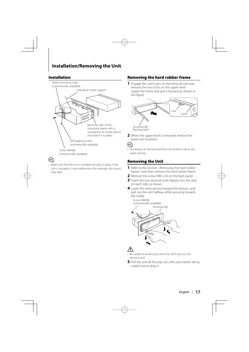 Installation/removing the unit | Kenwood KDC-W241  EN User Manual | Page 17 / 20