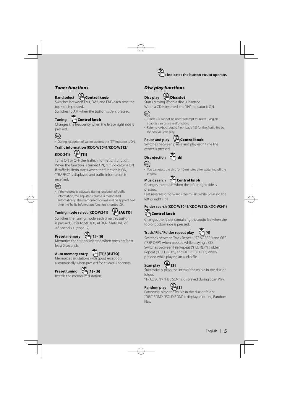 Kenwood KDC-W241  EN User Manual | Page 5 / 20