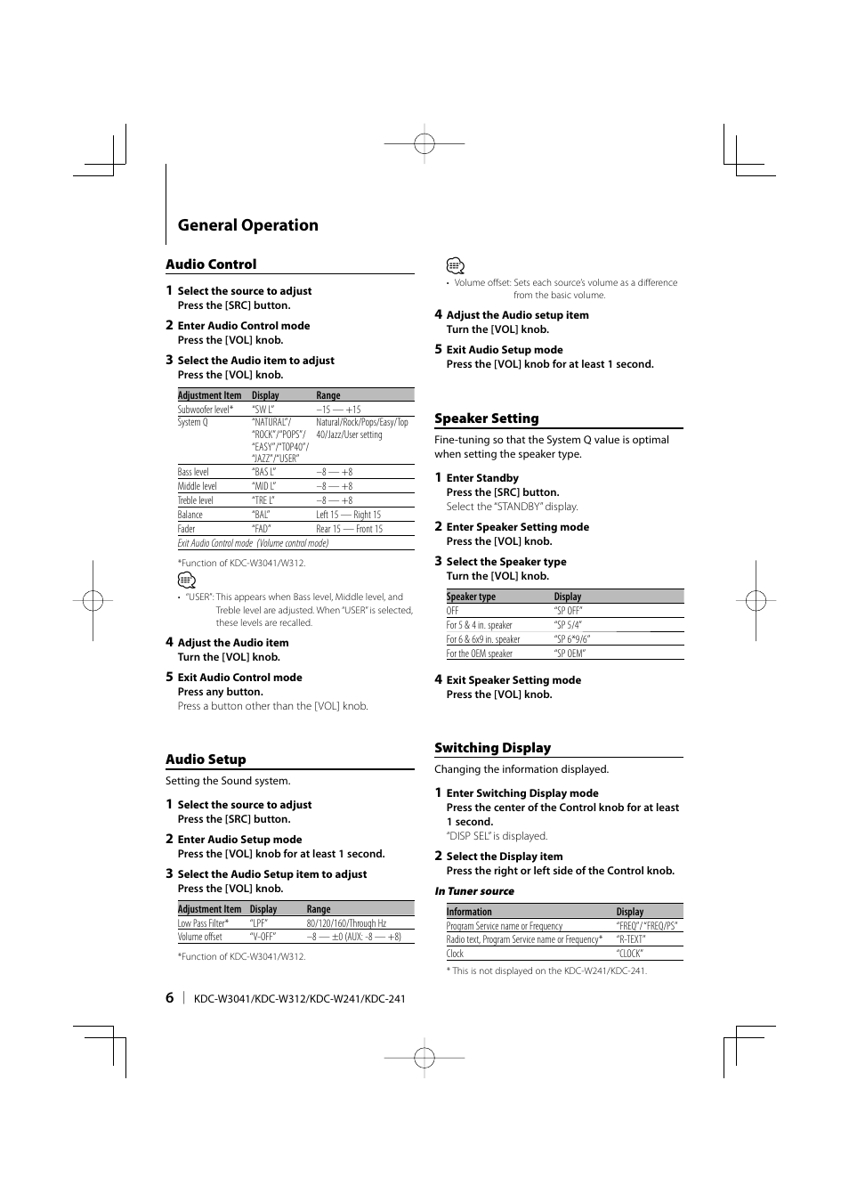 General operation | Kenwood KDC-W241  EN User Manual | Page 6 / 20