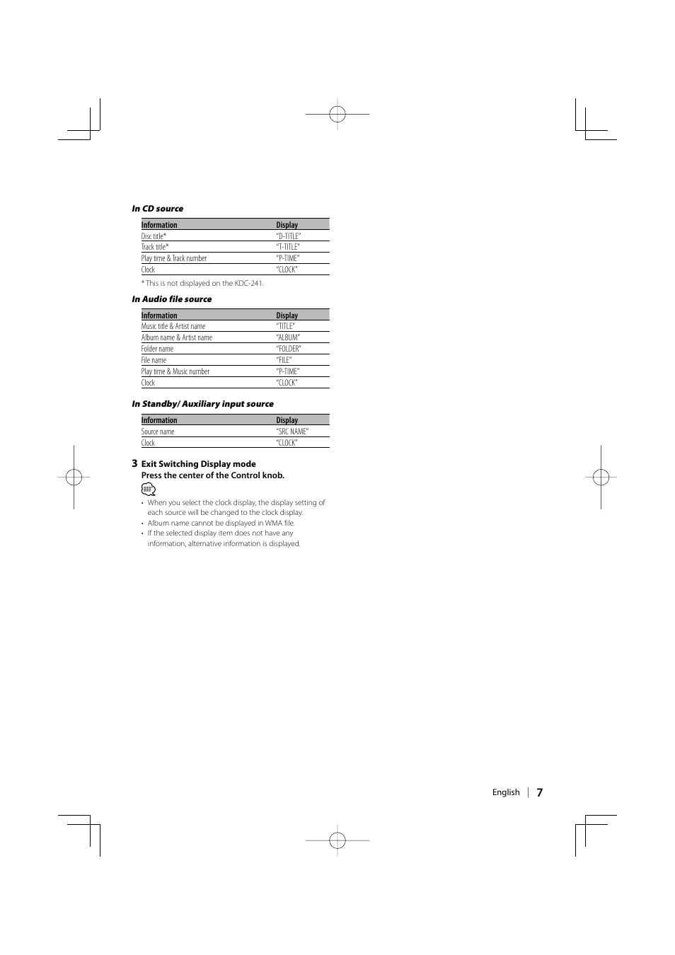 Kenwood KDC-W241  EN User Manual | Page 7 / 20