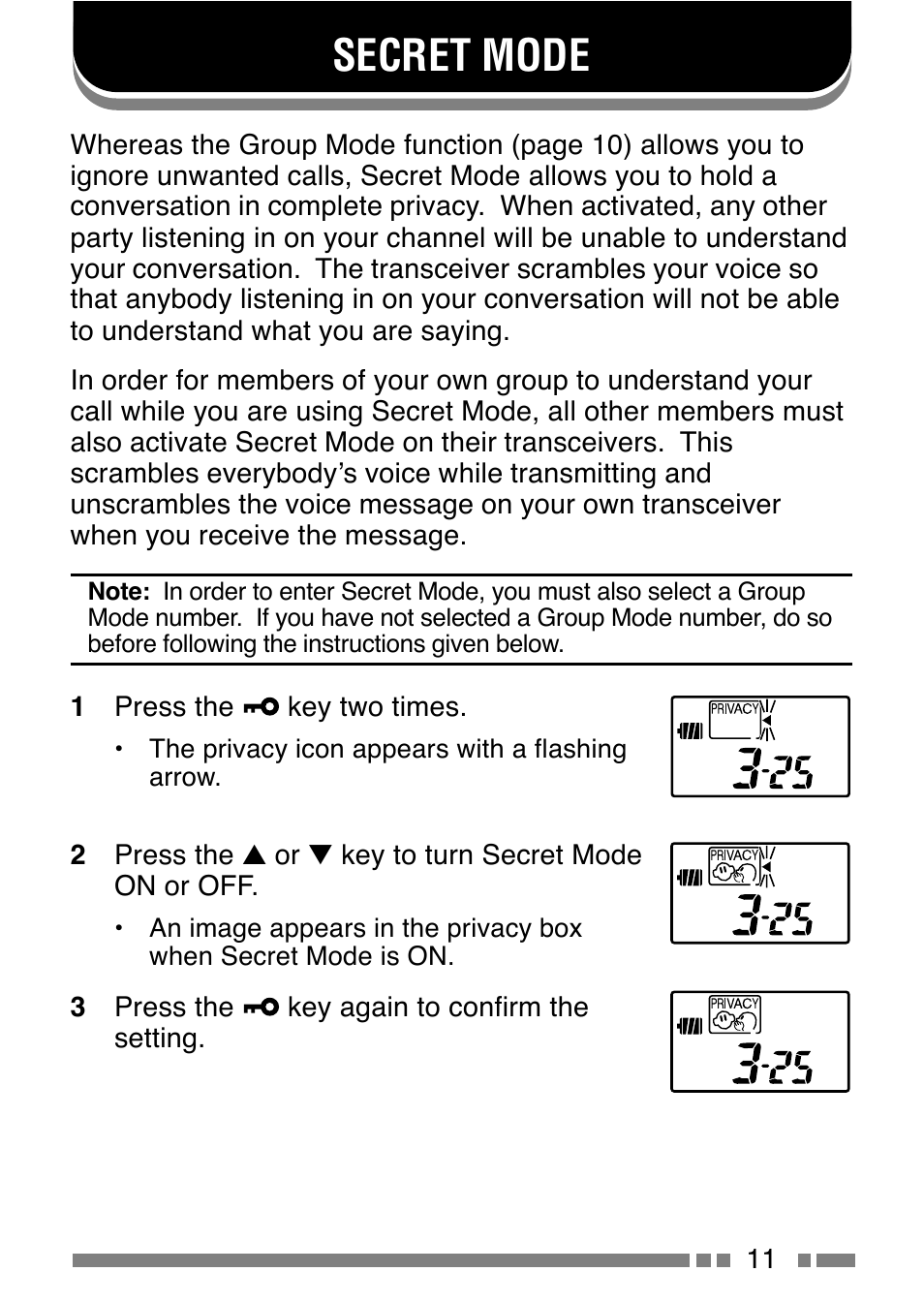 Secret mode | Kenwood UBZ-LJ8 User Manual | Page 13 / 30