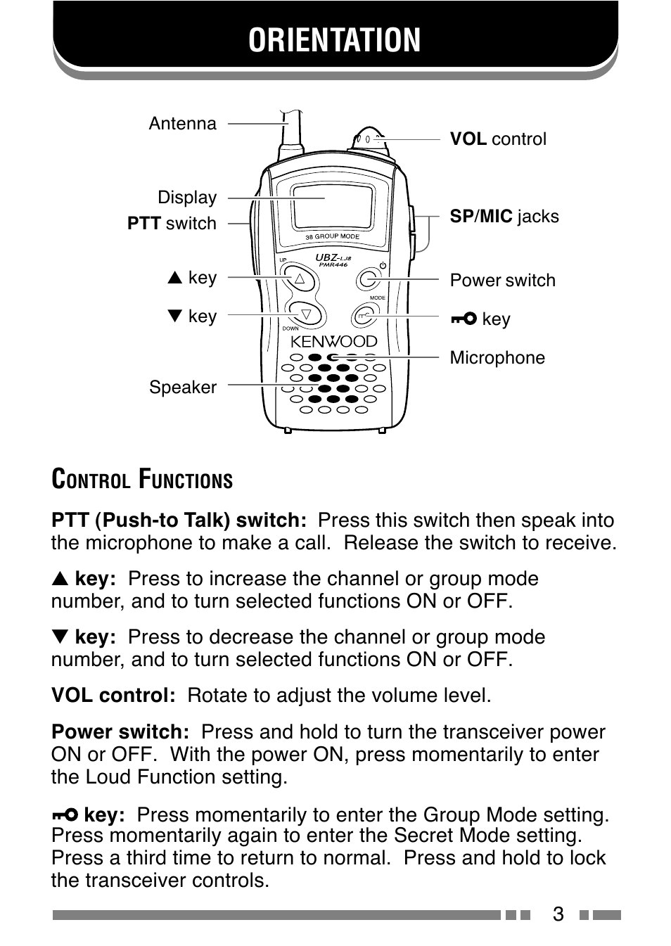 Orientation | Kenwood UBZ-LJ8 User Manual | Page 5 / 30