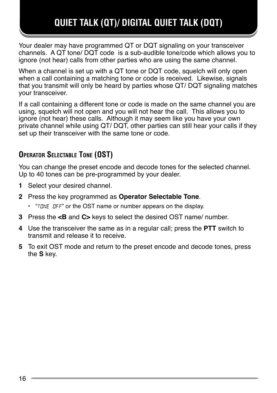 Quiet talk (qt)/ digital quiet talk (dqt), Ost) | Kenwood TK-7160 User Manual | Page 22 / 32