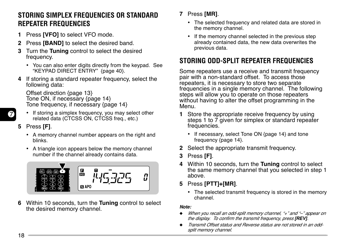 Storing odd-split repeater frequencies | Kenwood TH-G71E User Manual | Page 24 / 60