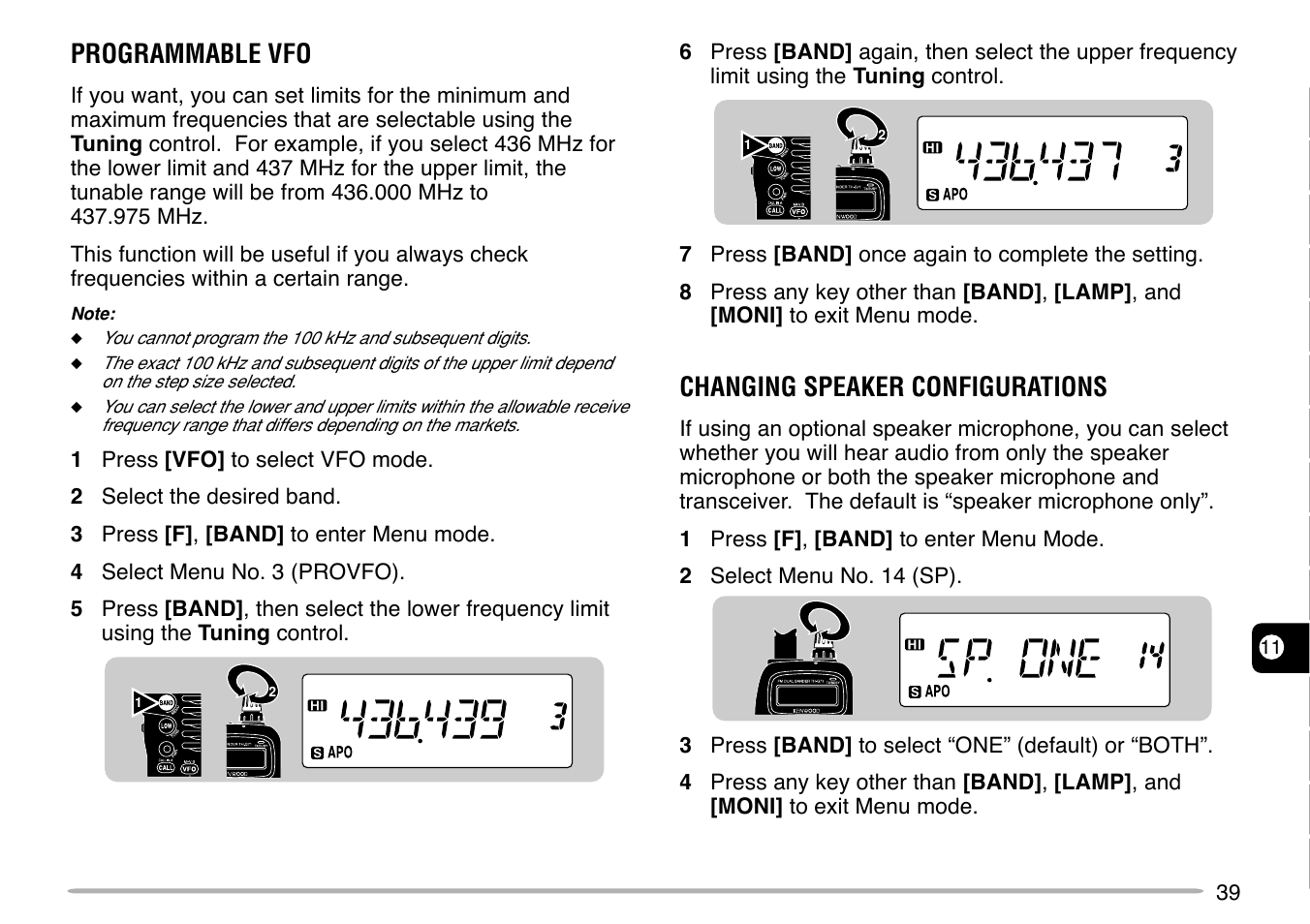 Programmable vfo, Changing speaker configurations | Kenwood TH-G71E User Manual | Page 45 / 60