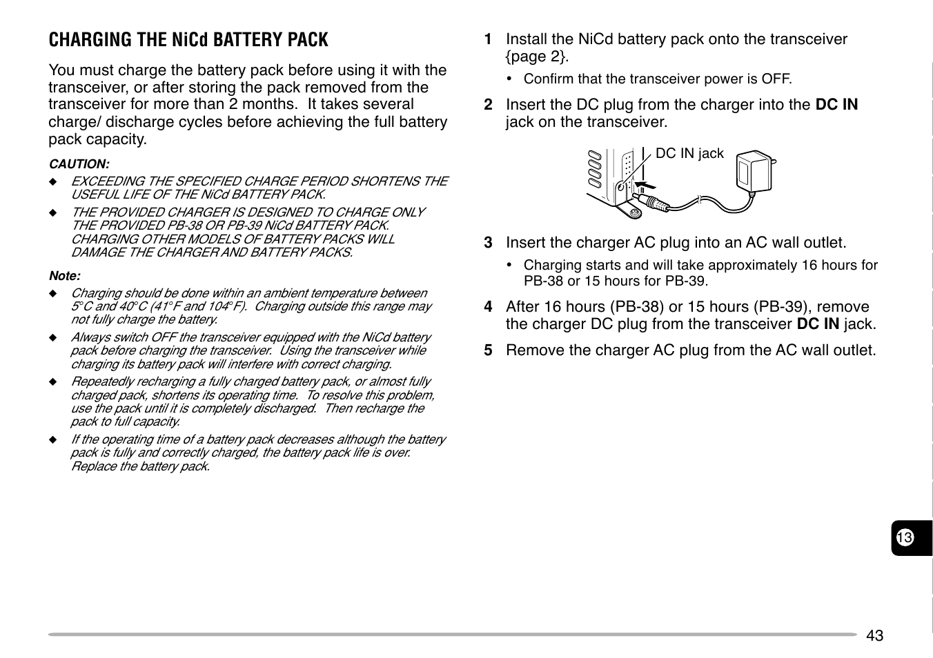 Charging the nicd battery pack | Kenwood TH-G71E User Manual | Page 49 / 60