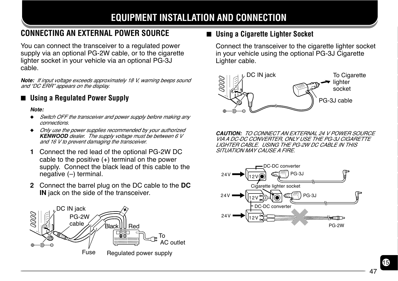 Equipment installation and connection, Connecting an external power source | Kenwood TH-G71E User Manual | Page 53 / 60