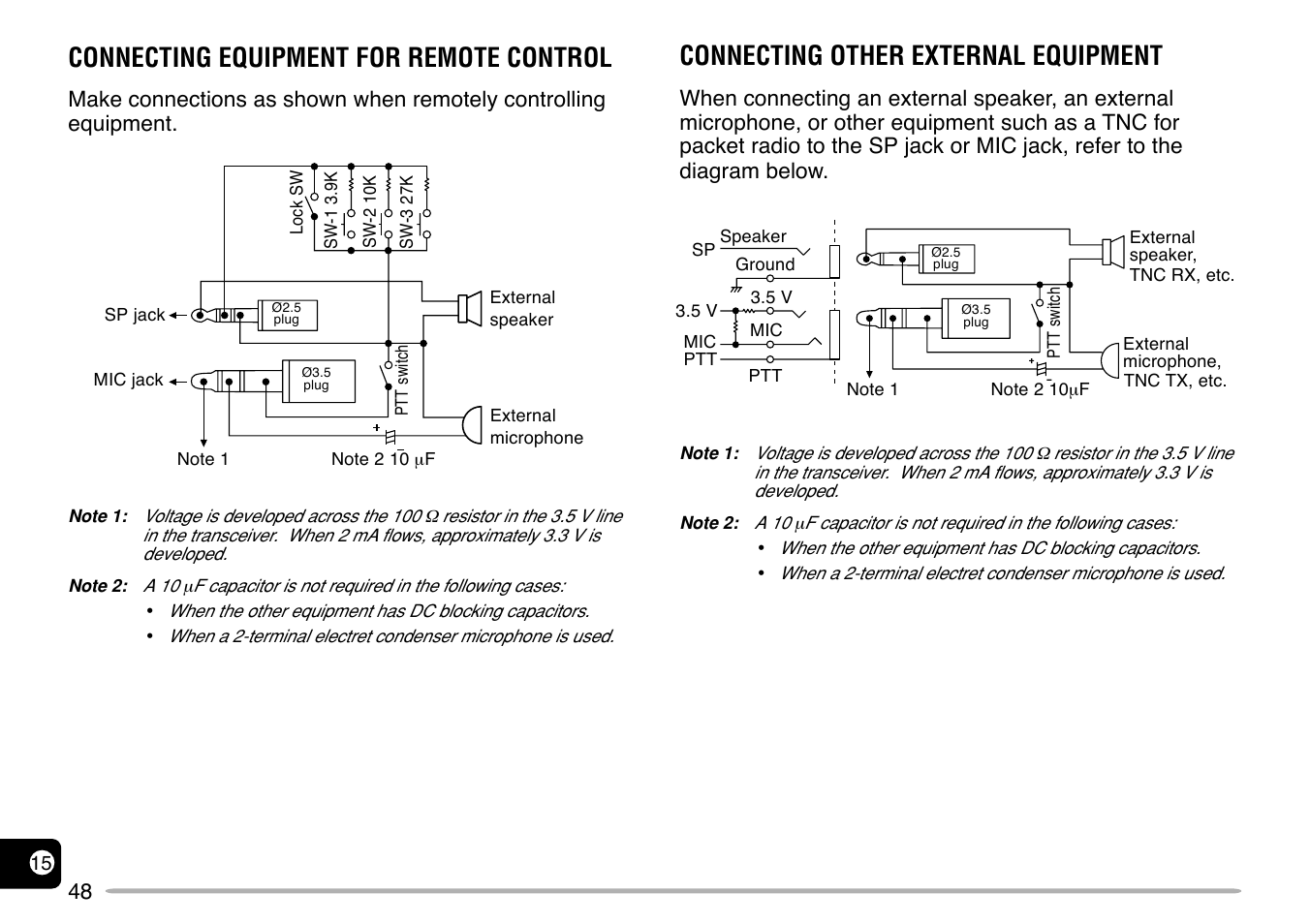 Connecting equipment for remote control, Connecting other external equipment | Kenwood TH-G71E User Manual | Page 54 / 60