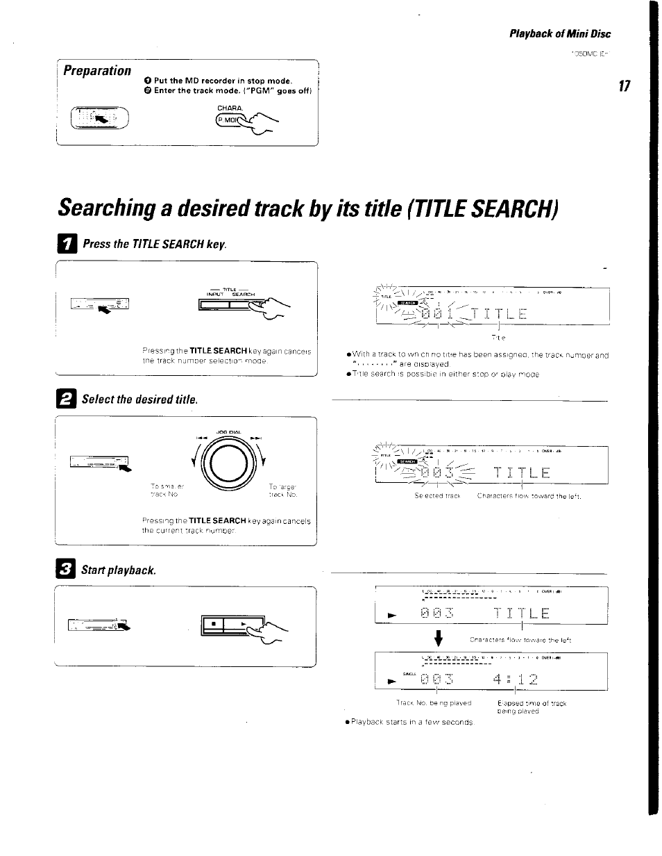 Press the title search key, Select the desired title, Start playback | Preparation | Kenwood BJV140Z User Manual | Page 17 / 54