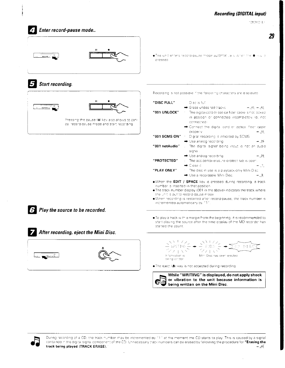 3 enter record-pause mode, Start recording, Play the source to be recorded | After recording, eject the mini disc, I----- r~ca, Recording (digital input) | Kenwood BJV140Z User Manual | Page 29 / 54