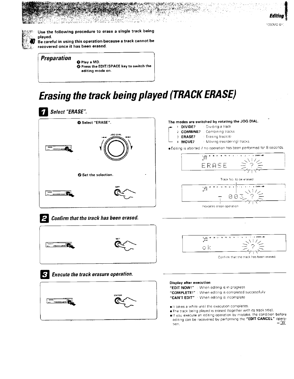 Erasing the track being played (track erase), Select "erase, Confirm that the track has been erased | Preparation | Kenwood BJV140Z User Manual | Page 40 / 54