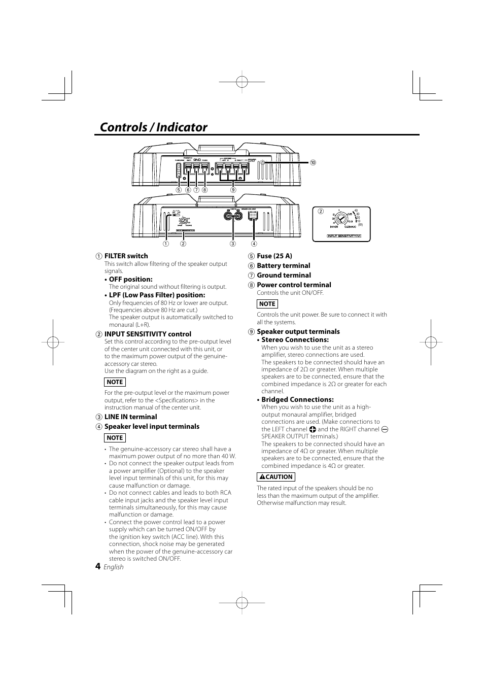 Controls / indicator | Kenwood KAC-5203 User Manual | Page 4 / 32