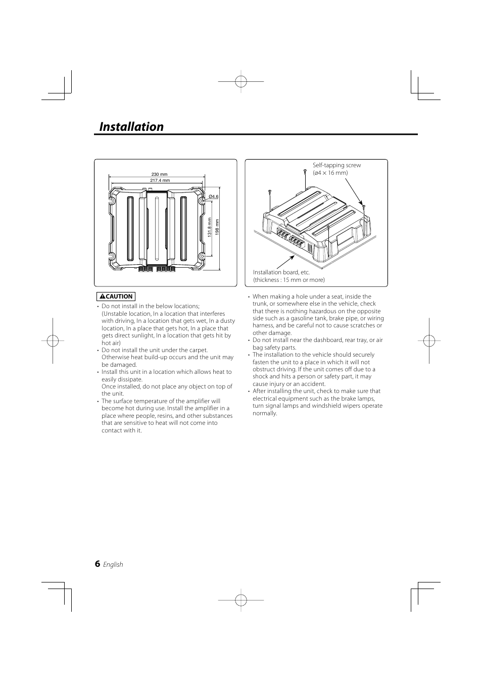 Installation | Kenwood KAC-5203 User Manual | Page 6 / 32