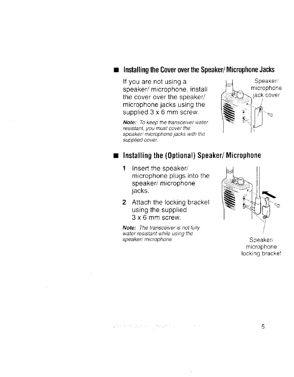 Installing the (optional) speaker/ microphone | Kenwood TK 3100 User Manual | Page 11 / 28