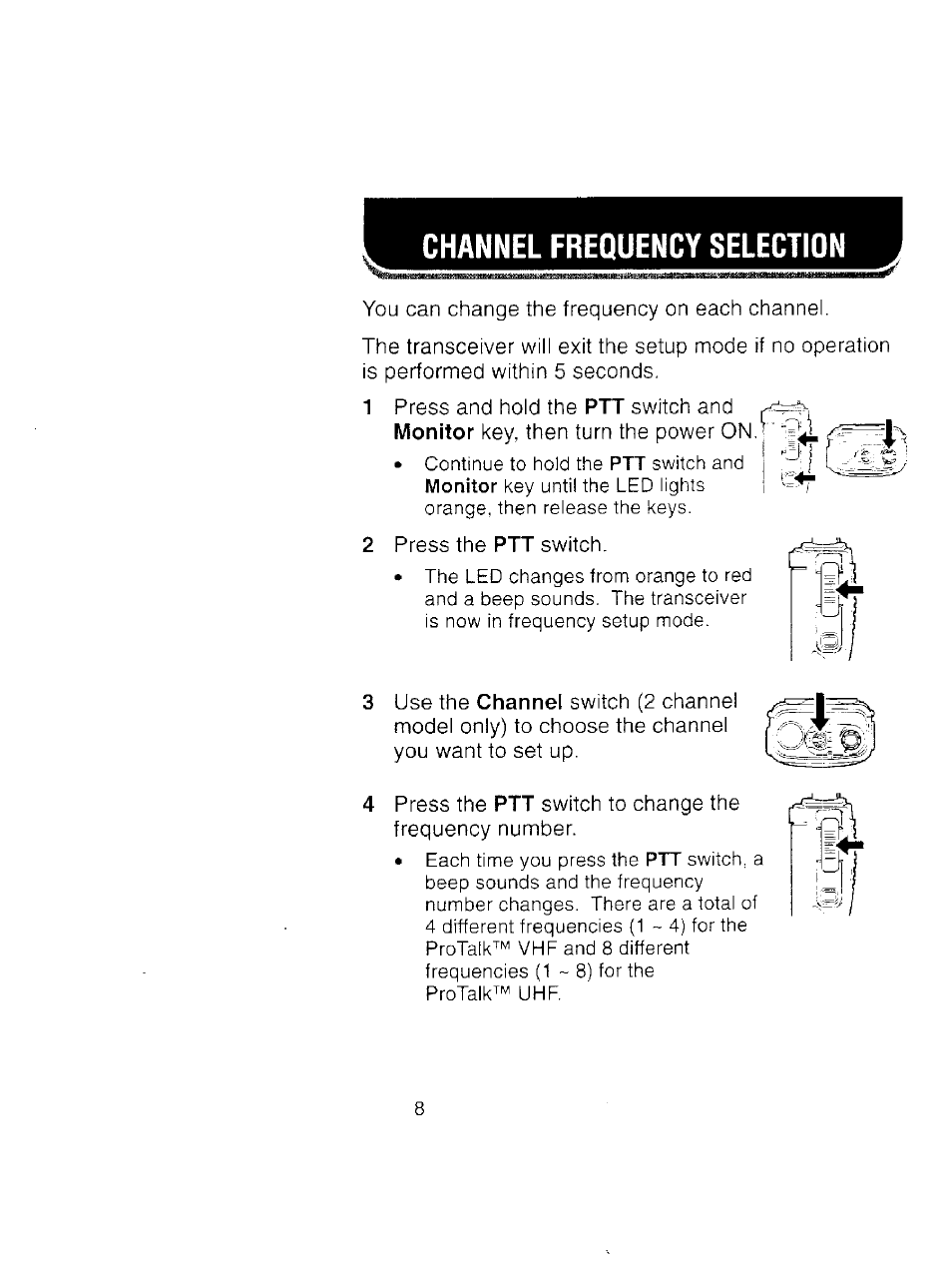 Channel frequency selection | Kenwood TK 3100 User Manual | Page 14 / 28