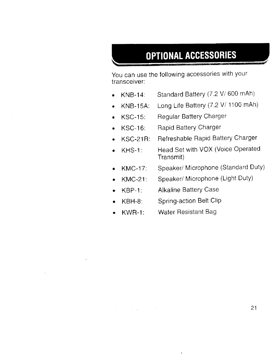 Optional accessories | Kenwood TK 3100 User Manual | Page 27 / 28