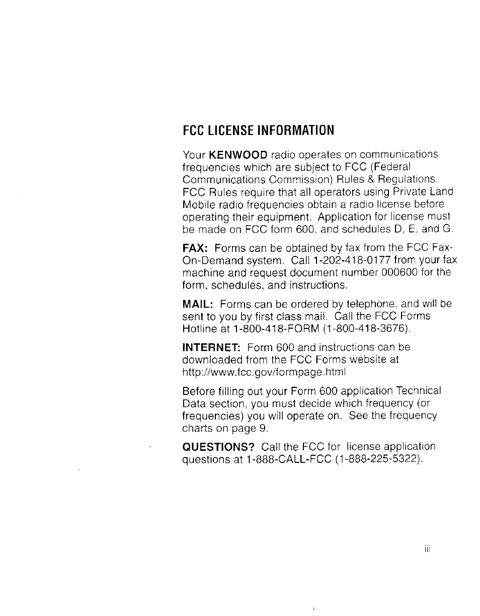 Fcc license information | Kenwood TK 3100 User Manual | Page 3 / 28