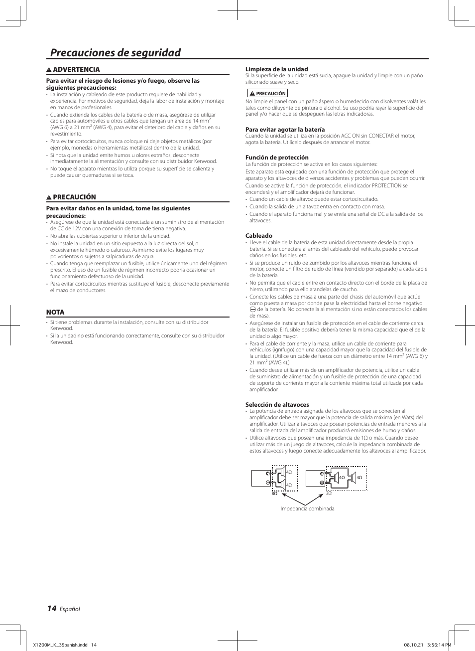 Precauciones de seguridad | Kenwood X1200M User Manual | Page 14 / 20