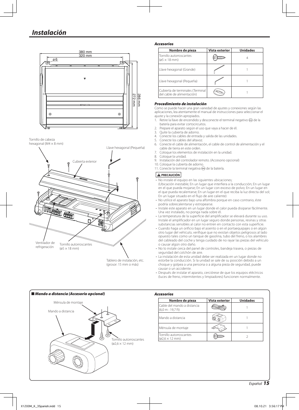 Instalación | Kenwood X1200M User Manual | Page 15 / 20