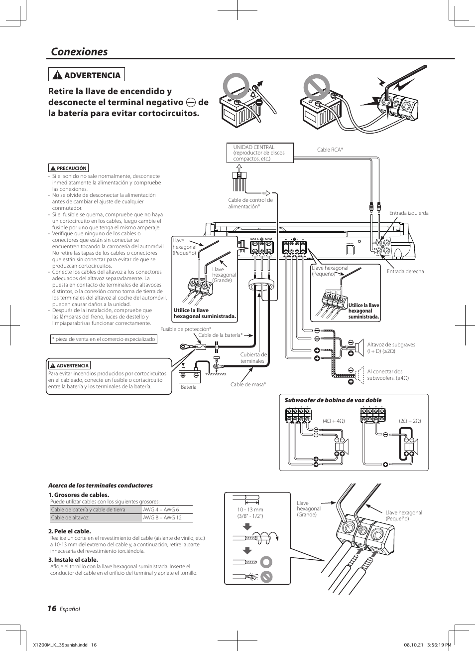 Conexiones, Advertencia | Kenwood X1200M User Manual | Page 16 / 20