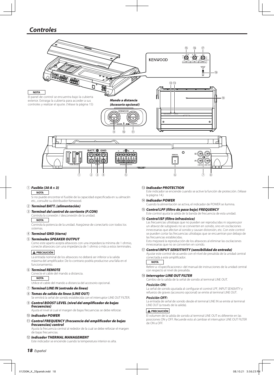 Controles | Kenwood X1200M User Manual | Page 18 / 20