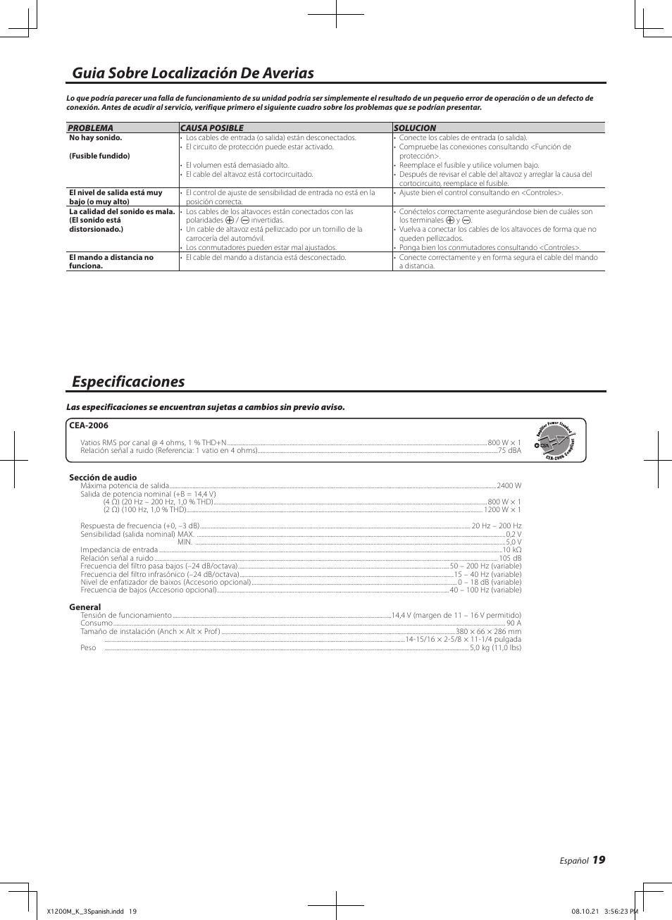 Kenwood X1200M User Manual | Page 19 / 20