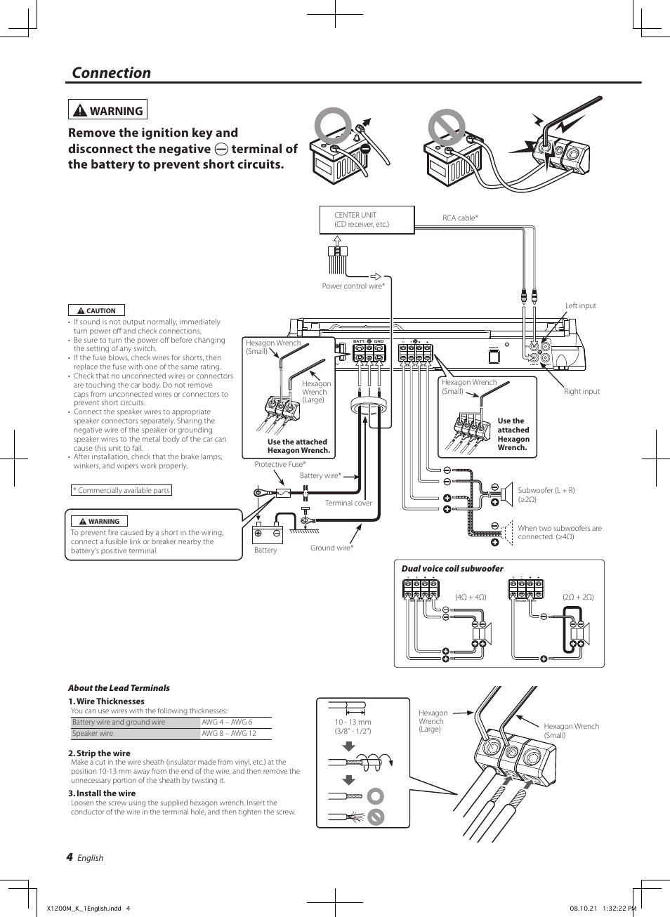 Connection, Warning | Kenwood X1200M User Manual | Page 4 / 20