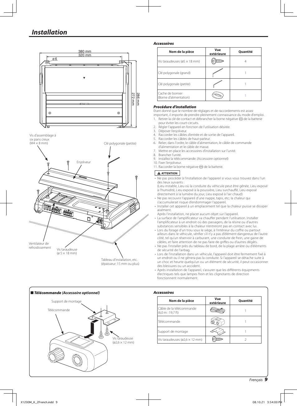 Installation | Kenwood X1200M User Manual | Page 9 / 20