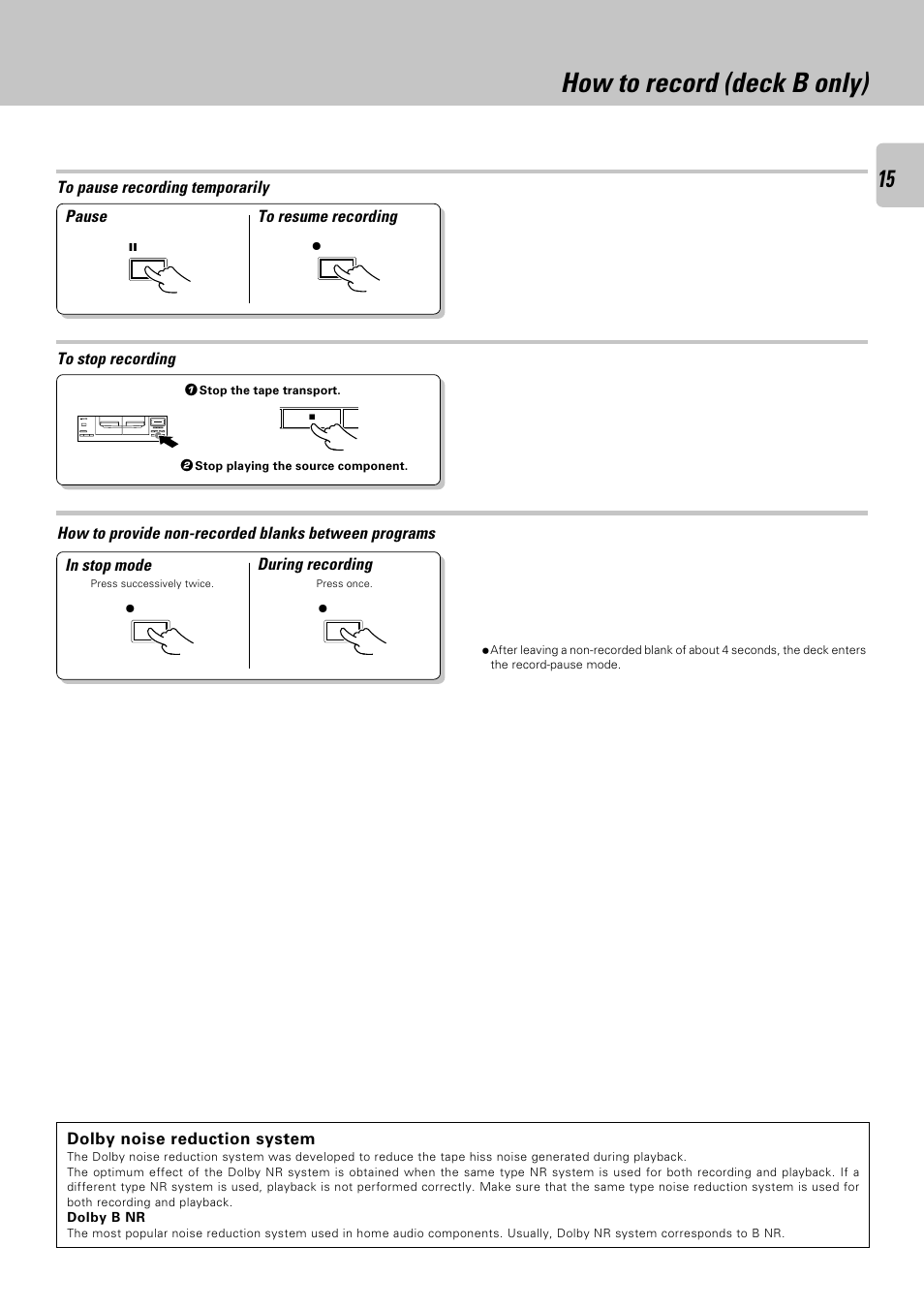 How to record (deck b only) | Kenwood CT-403 User Manual | Page 15 / 20