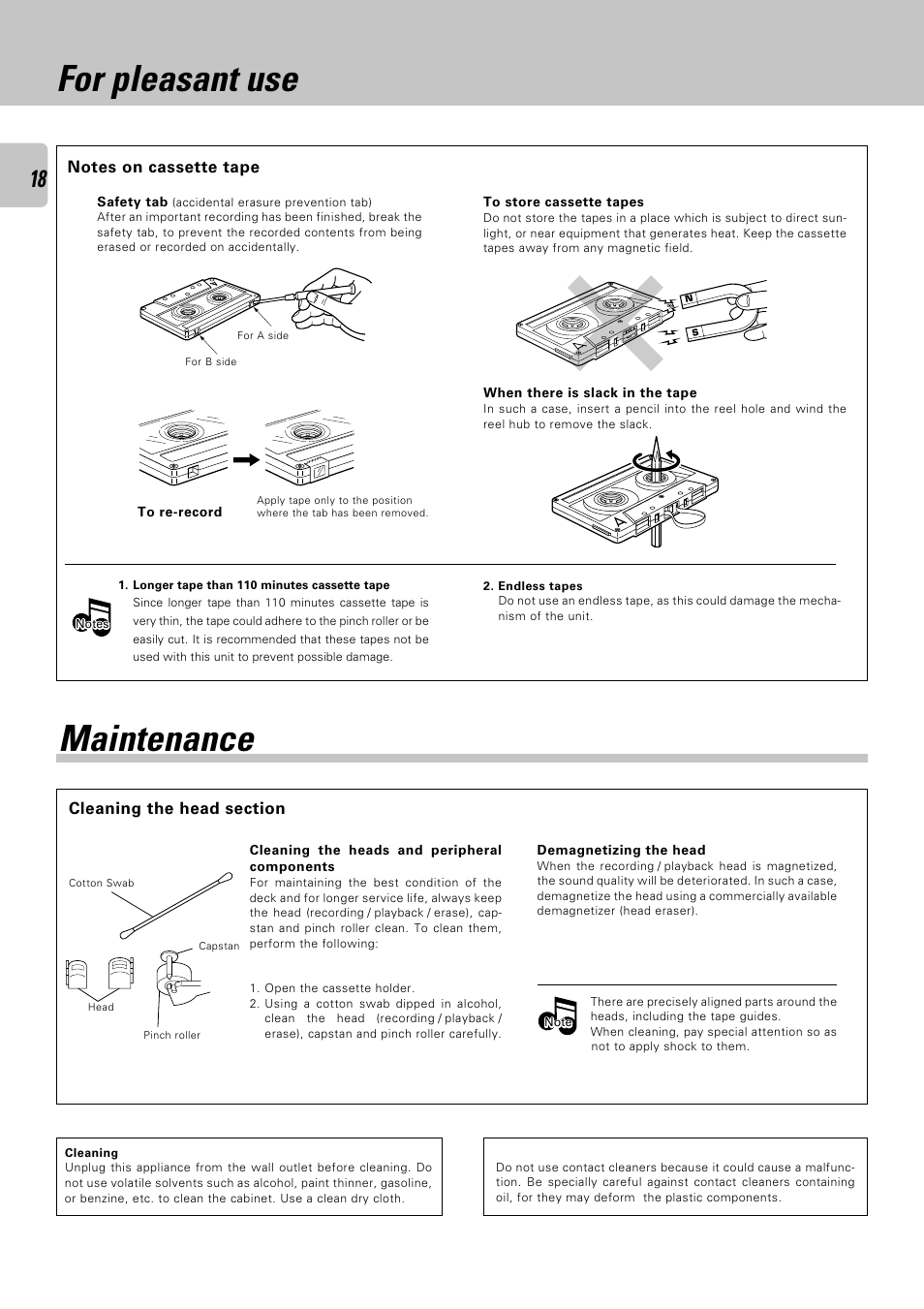 For pleasant use, Maintenance | Kenwood CT-403 User Manual | Page 18 / 20