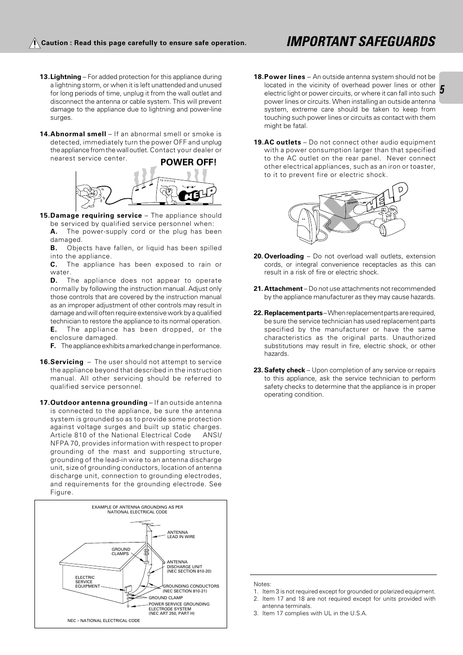 Important safeguards, Power off | Kenwood CT-403 User Manual | Page 5 / 20