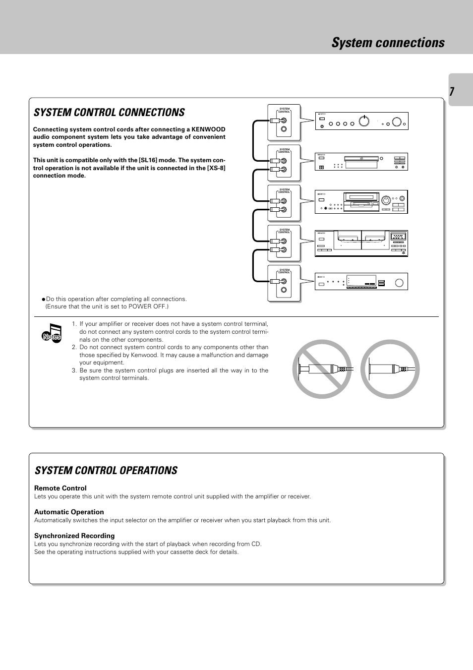 System connections, System control operations, System control connections | Kenwood CT-403 User Manual | Page 7 / 20