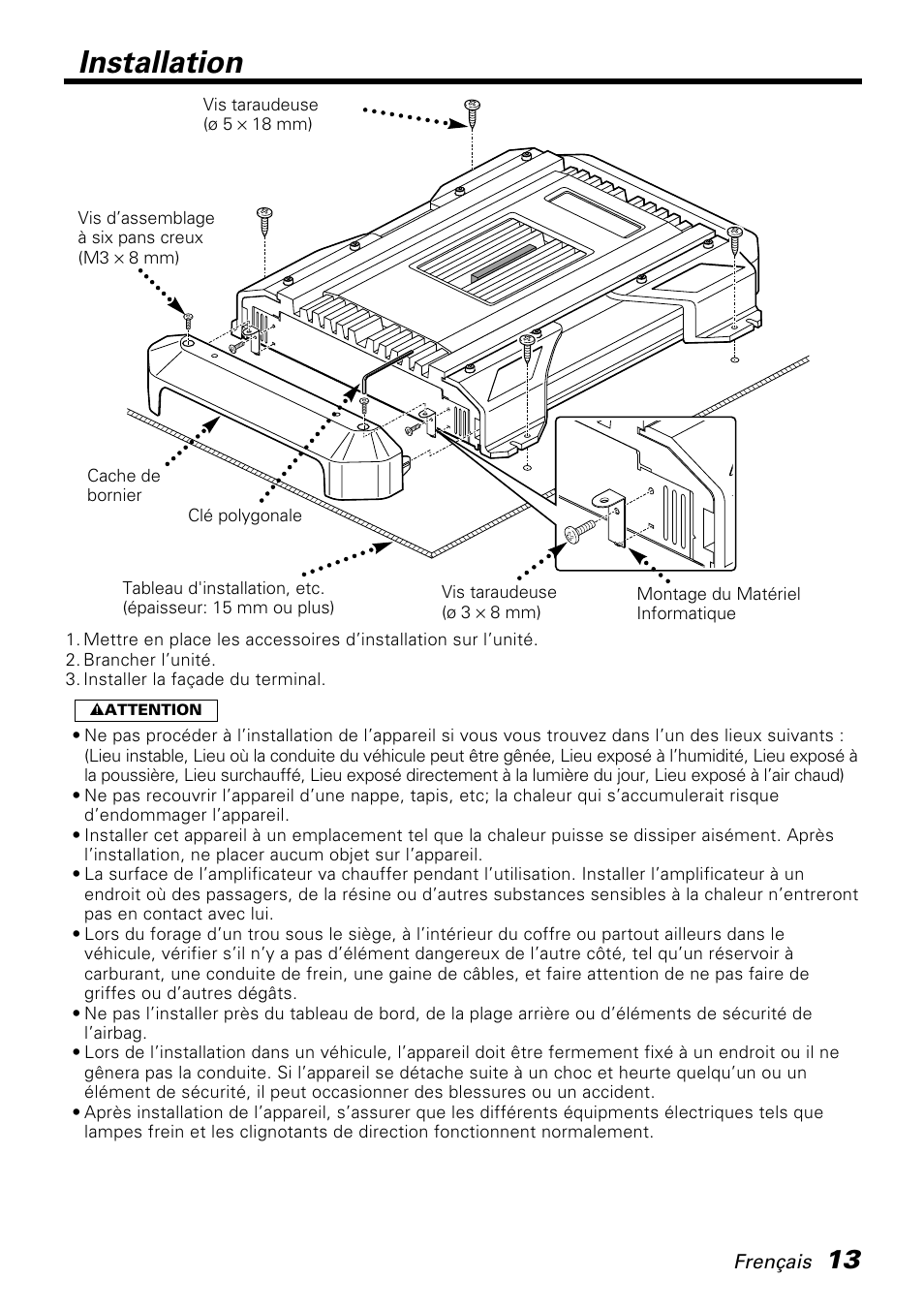 Installation | Kenwood KAC-PS810D User Manual | Page 13 / 32