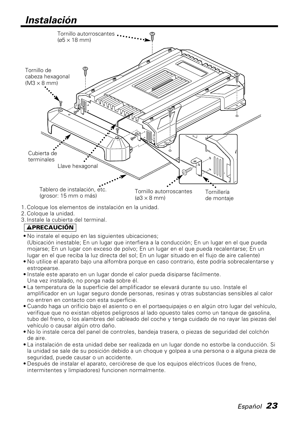 Instalación | Kenwood KAC-PS810D User Manual | Page 23 / 32