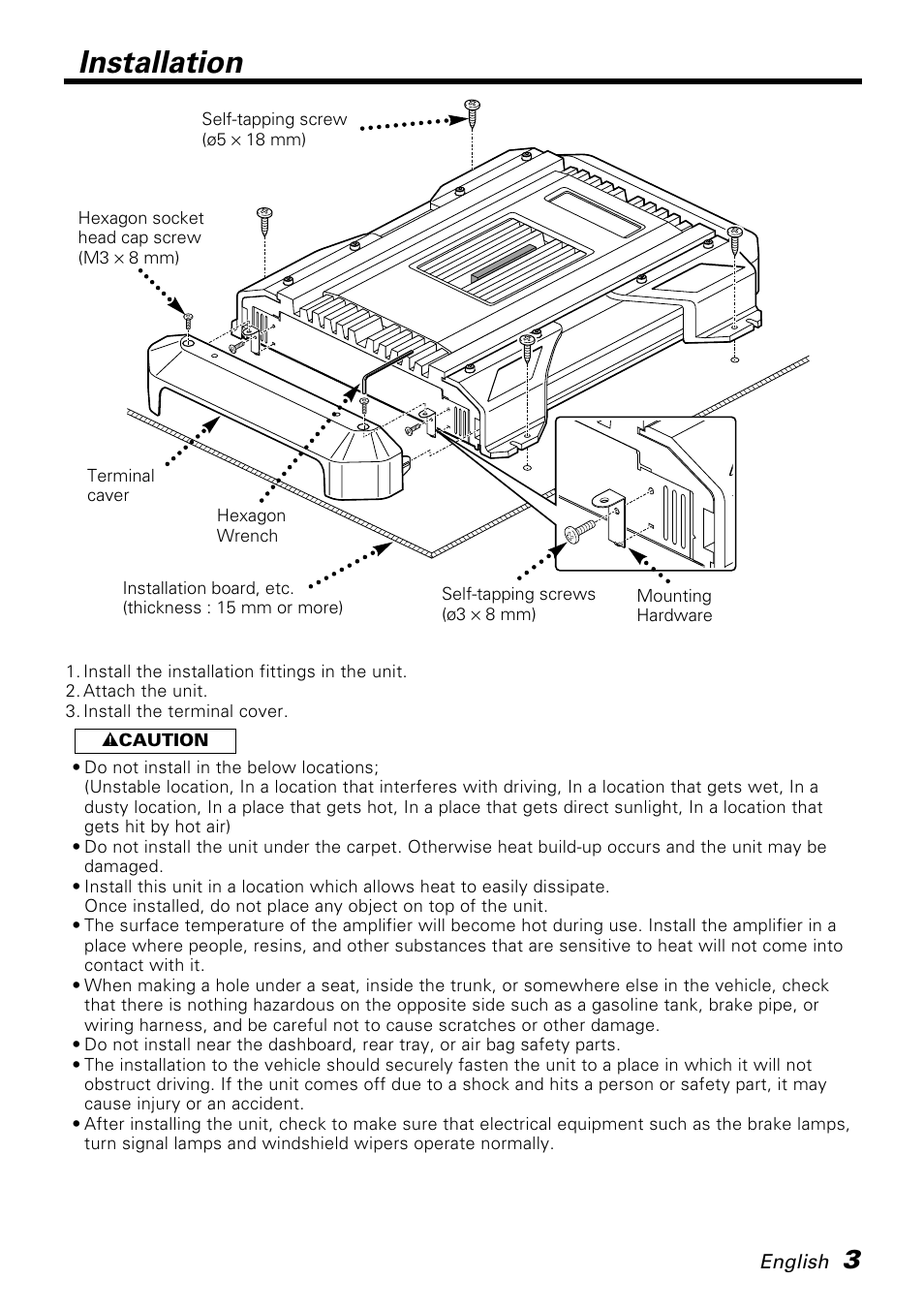 Installation | Kenwood KAC-PS810D User Manual | Page 3 / 32