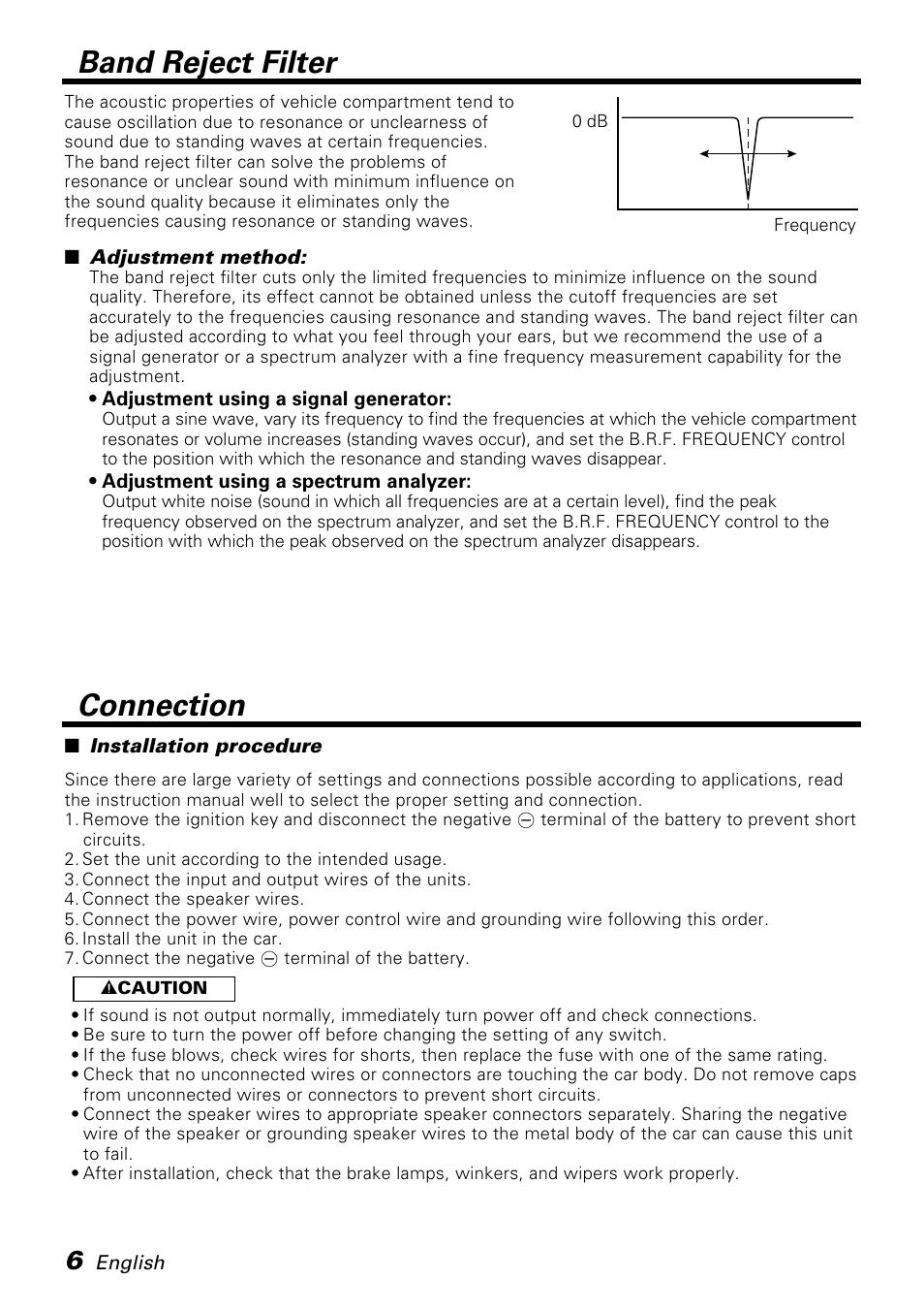 Connection, Band reject filter | Kenwood KAC-PS810D User Manual | Page 6 / 32