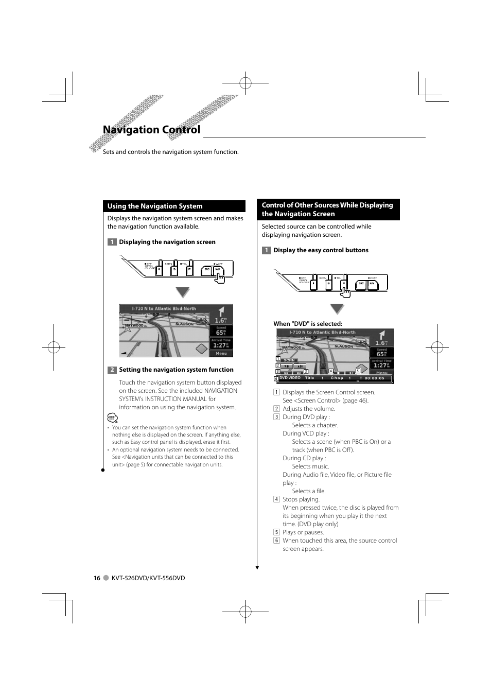 Navigation control | Kenwood KVT-556DVD User Manual | Page 16 / 96