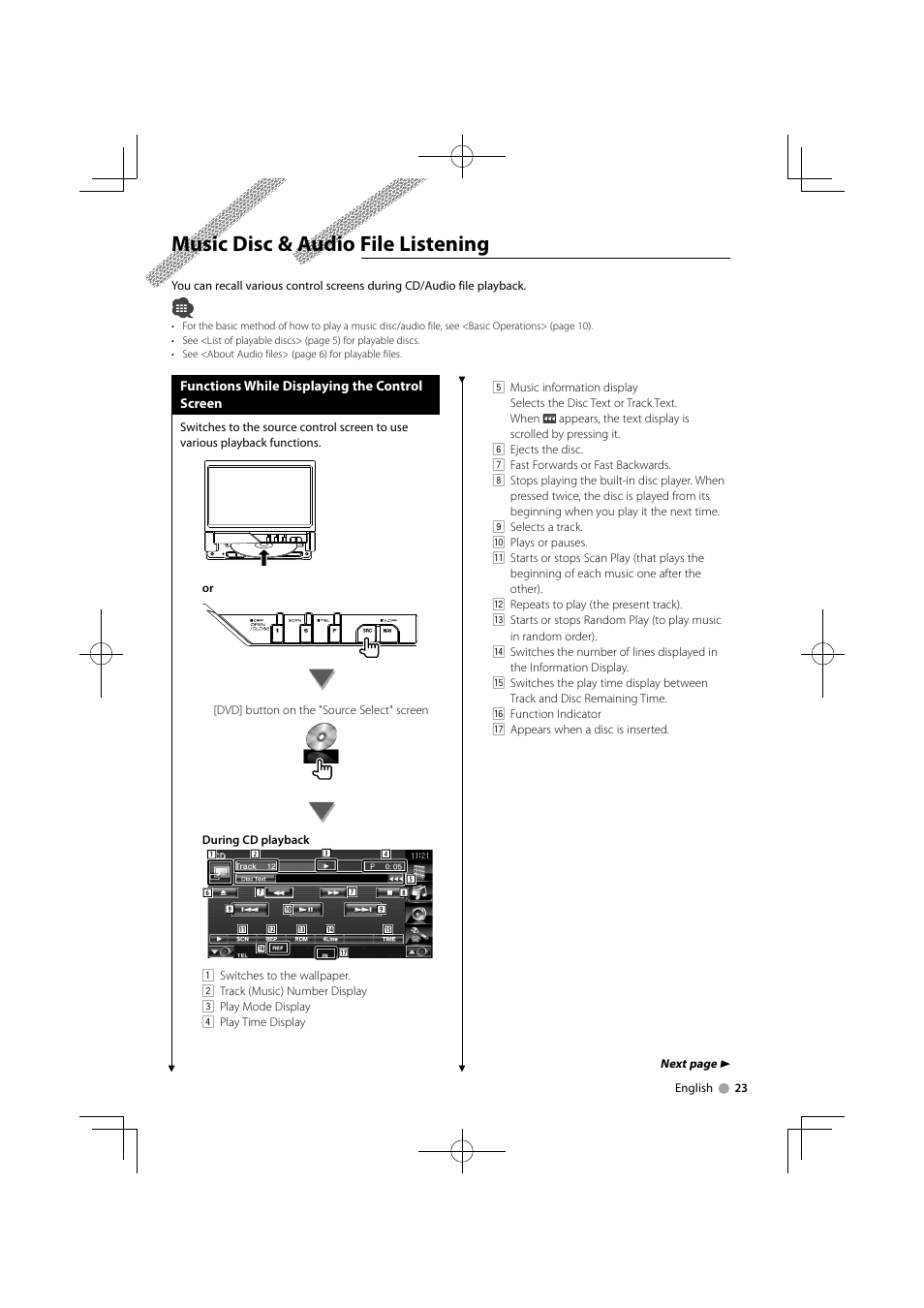 Music disc & audio file listening | Kenwood KVT-556DVD User Manual | Page 23 / 96