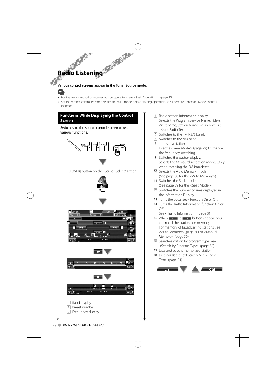 Radio listening | Kenwood KVT-556DVD User Manual | Page 28 / 96