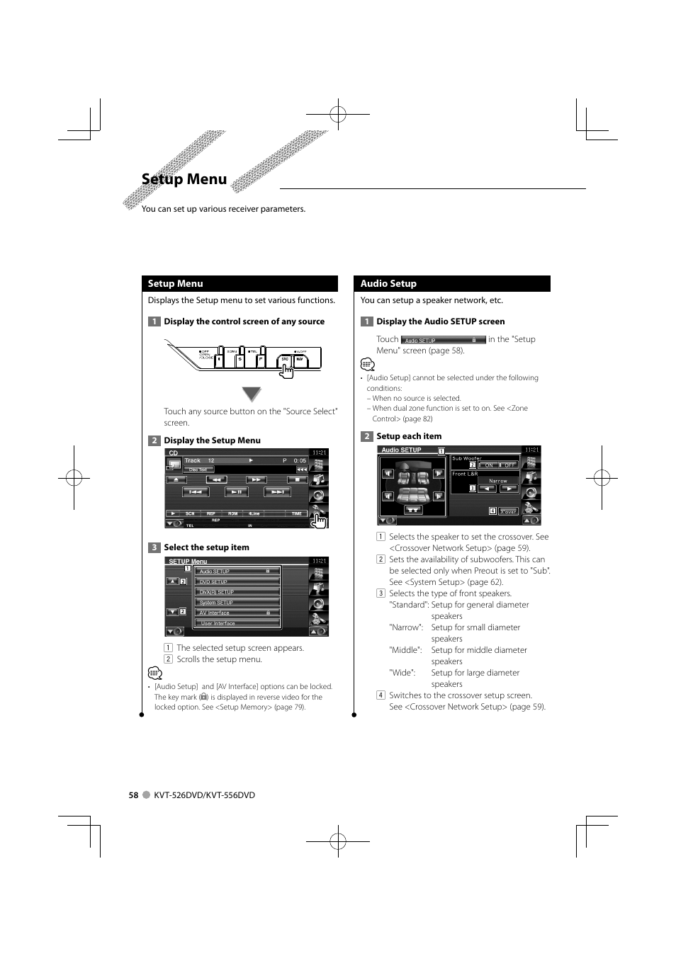 Setup menu | Kenwood KVT-556DVD User Manual | Page 58 / 96