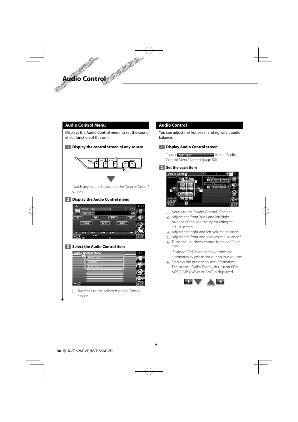 Audio control | Kenwood KVT-556DVD User Manual | Page 80 / 96