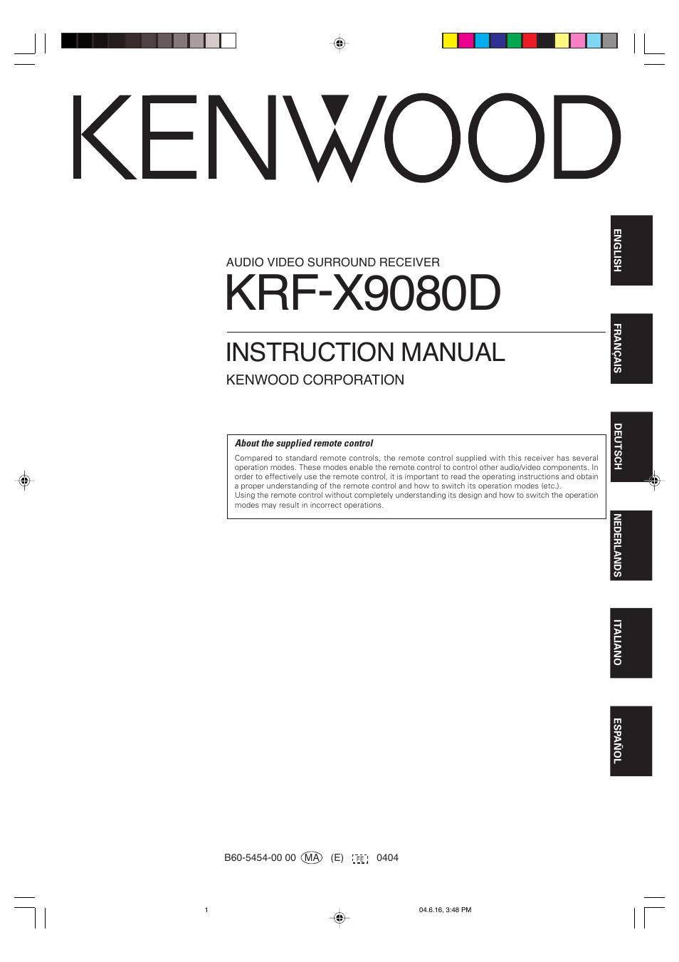 Kenwood KRF-X9080D User Manual | 52 pages